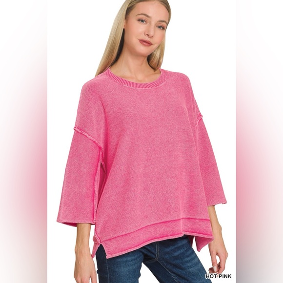 Zenana Outfitters Sweaters - Zenana Washed 3/4 Sleeve Boxy Sweater